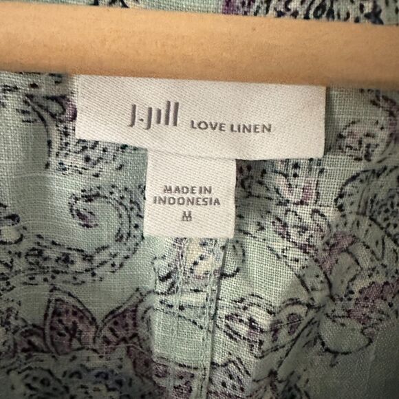 J. Jill Love Linen Blue and Purple Floral Paisley Short Sleeve Shift Dress M - Picture 6 of 9